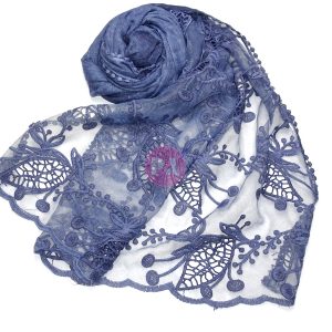Floral Cotton Lace Scarf Navy