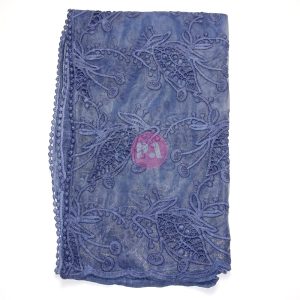 Floral Cotton Lace Scarf Navy