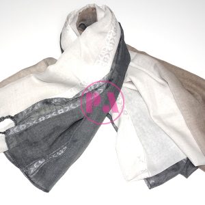 Cotton Gradient Colour Tassel Scarf in Grey White Brown