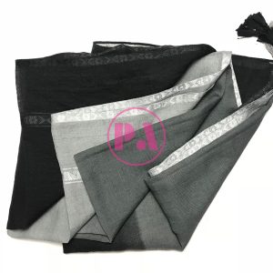 Cotton Gradient Colour Tassel Scarf in Black Dark/Light Grey